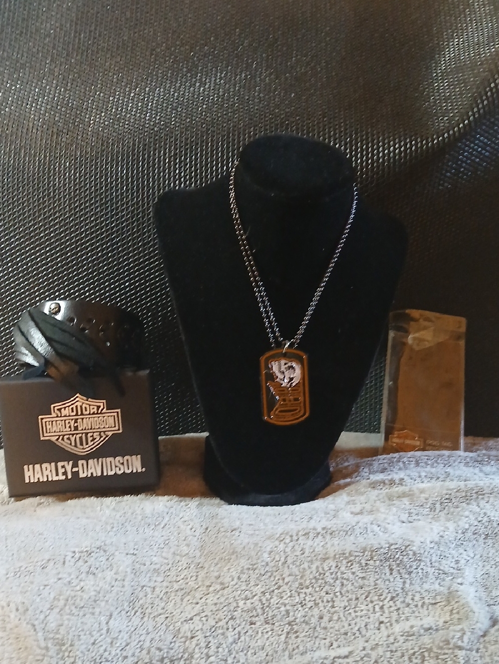 NWT Harley-Davidson Black Leather Bracelet and Necklace
